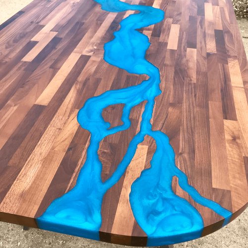 Walnut & Blue Resin River Dining Table
