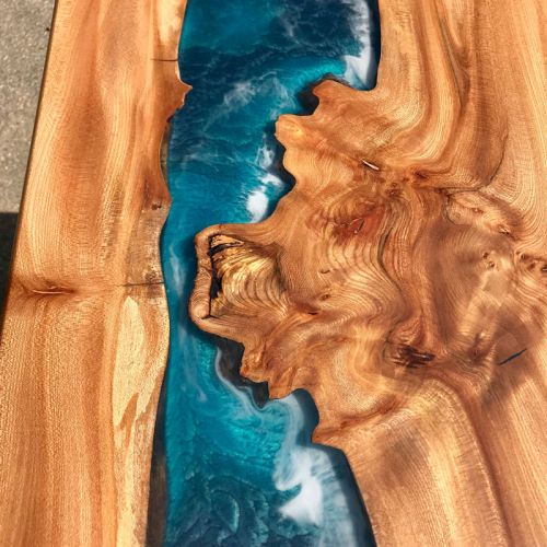 Burr Elm & Resin River Bench