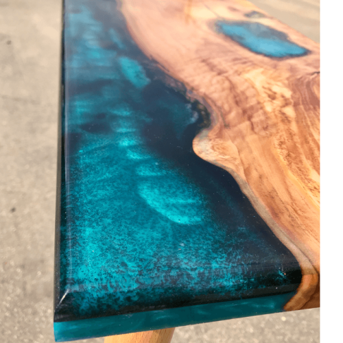 Olive Wood & Blue Resin River Console Table 2