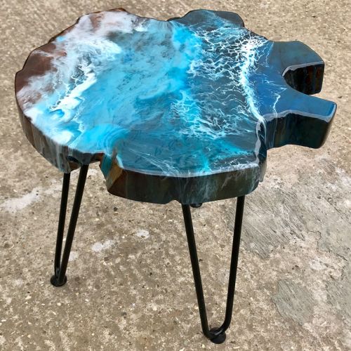 Teak & Resin Ocean Art Side Table 4