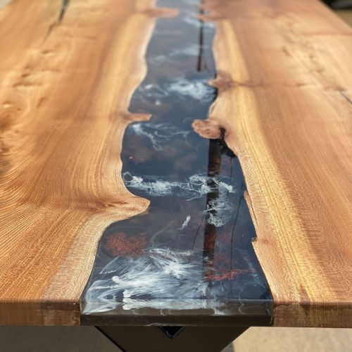 Elm & Bespoke Resin River Dining Table