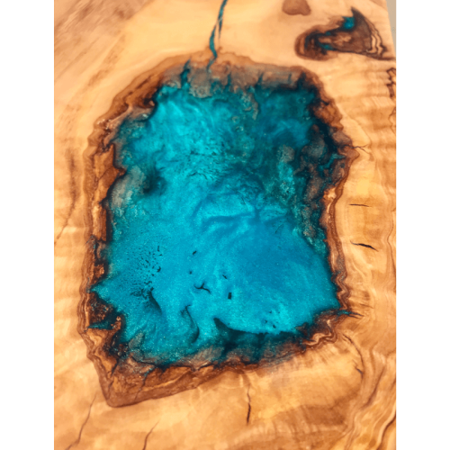 Olive Wood & Blue Resin River Console Table 2