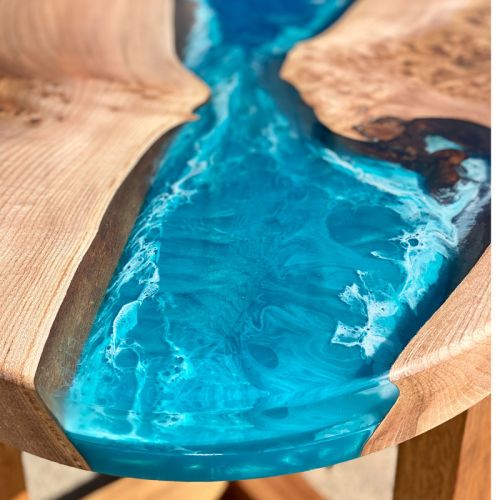 Oval Elm & Ocean Art Lamp Table
