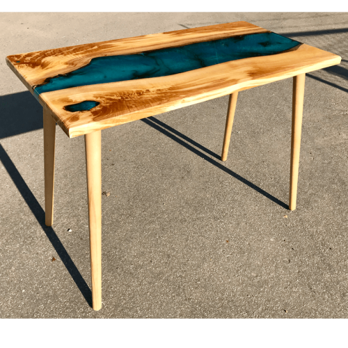 Olive Wood & Blue Resin River Desk