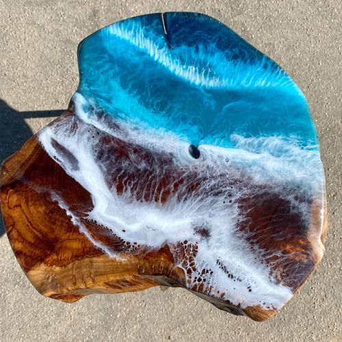 Teak & Resin Ocean Art Side Table 15
