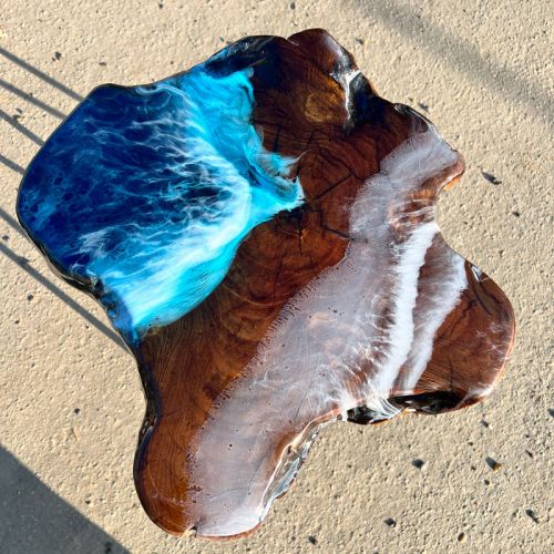 Teak & Resin Ocean Art Side Table 34