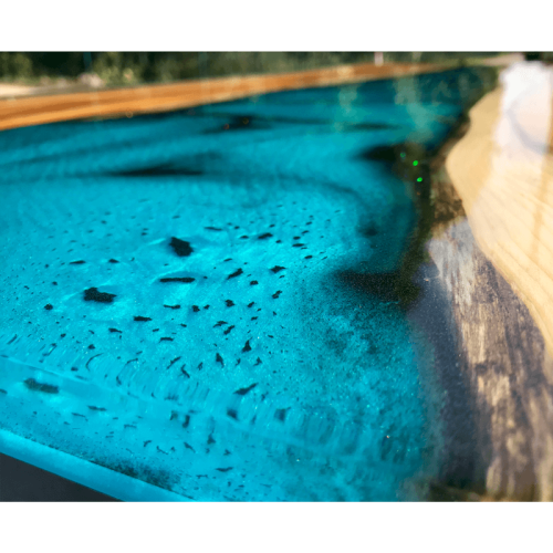 Double Yew Slab & Reef Blue Resin River Dining Table  (SOLD)