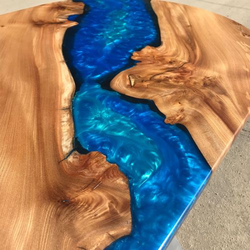 Burr Elm & Resin River Oval Dining Table