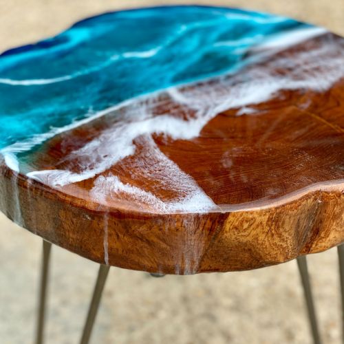 Teak & Resin Ocean Art Side Table 19