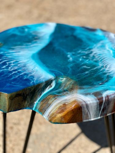 Teak & Resin Ocean Art Side Table 1
