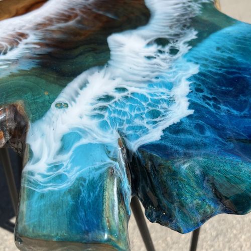 Teak & Resin Ocean Art Side Table