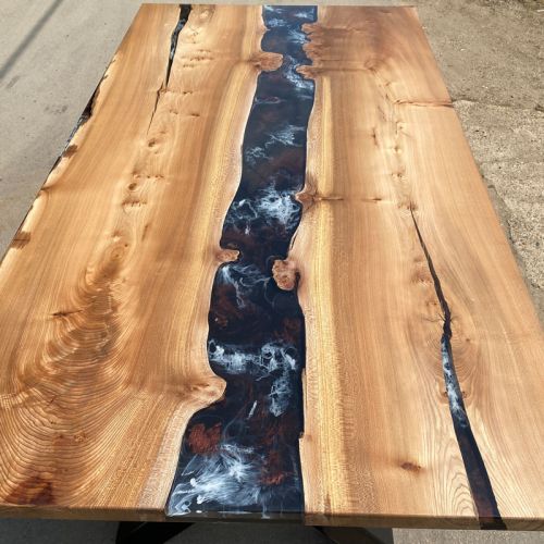 Elm & Bespoke Resin River Dining Table