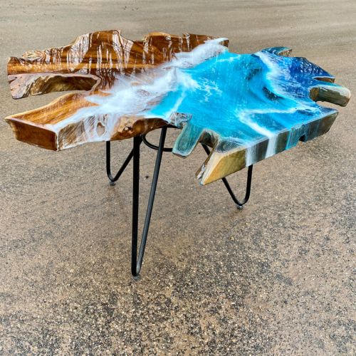 Teak & Resin Ocean Art CoffeeTable