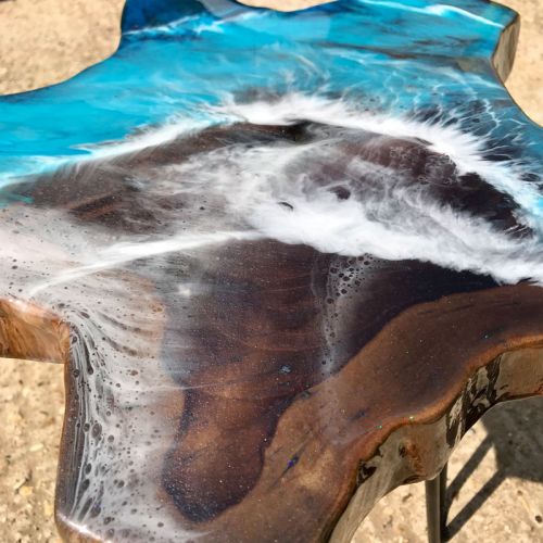 Teak & Resin Ocean Art Side Table 1