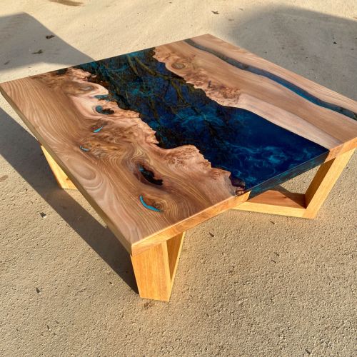 Burr Elm & Galactic Blue River Coffee Table