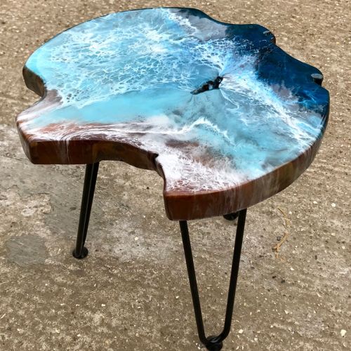 Teak & Resin Ocean Art Side Table 5