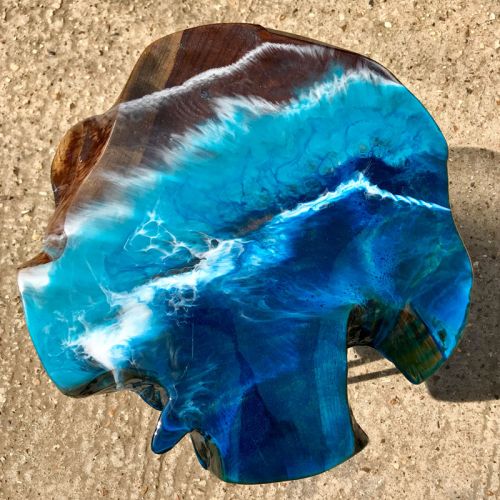 Teak & Resin Ocean Art Side Table 3