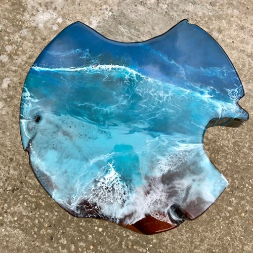 Teak & Resin Ocean Art Side Table 3