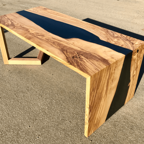 Olive Wood & Black Resin River Coffee Table