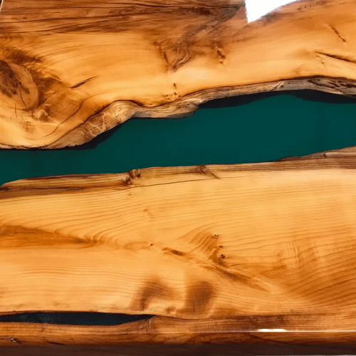 Yew Wood & Green Resin River Side Table