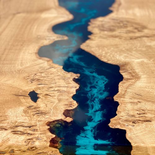 Burred Oak & Galactic Blue River Coffee Table