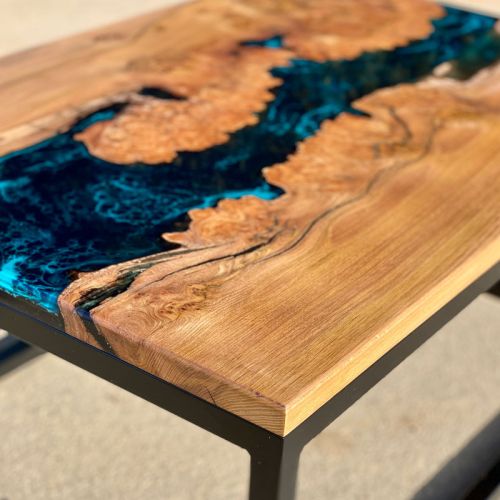 Single Slab Elm & Galactic Blue River Coffee Table