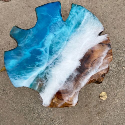 Teak & Resin Ocean Art Side Table 3