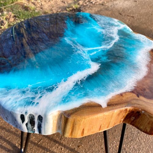 Teak & Resin Ocean Art Side Table 3
