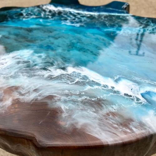 Teak & Resin Ocean Art Side Table 4