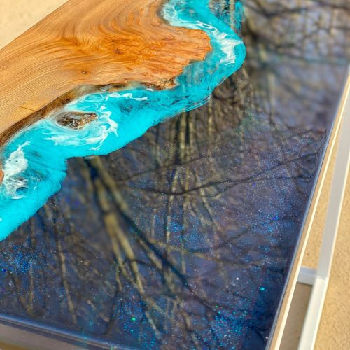 Burr Elm Deep Ocean Console River Table