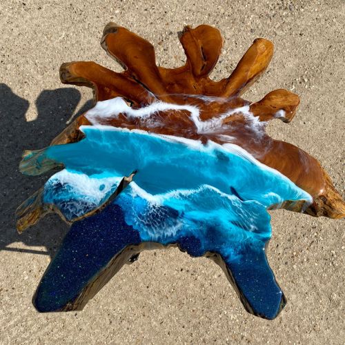 Teak & Resin Ocean Art Coffee Table