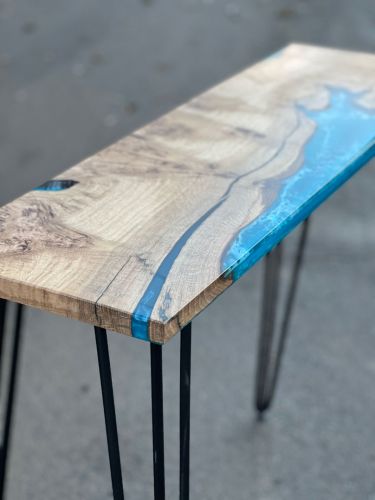 Burr Oak & Ocean Console Table