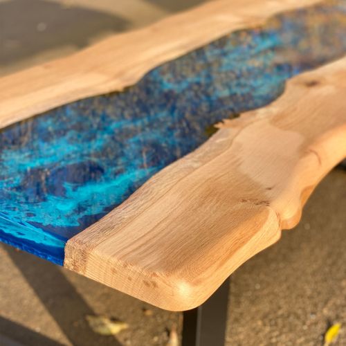 Oak & Galactic Blue River Coffee Table Live Edge