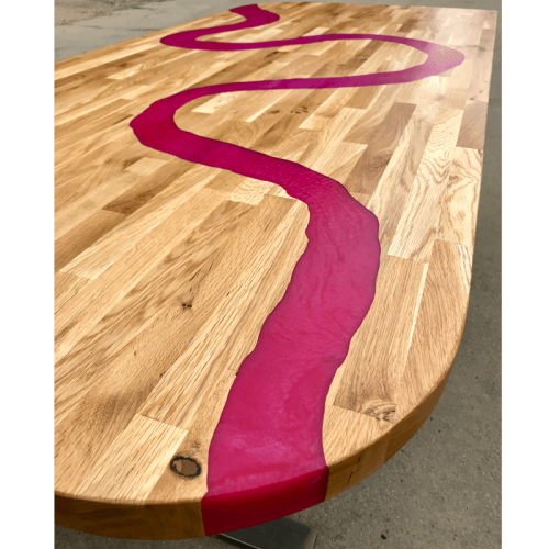 Oak & Pink Resin River Dining Table Thames (SOLD)