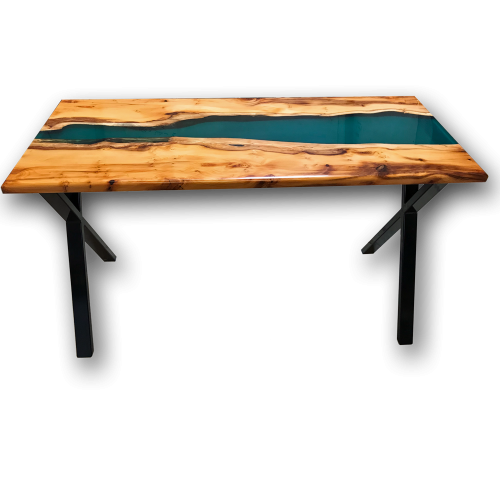 Yew Wood & Green Resin River Desk