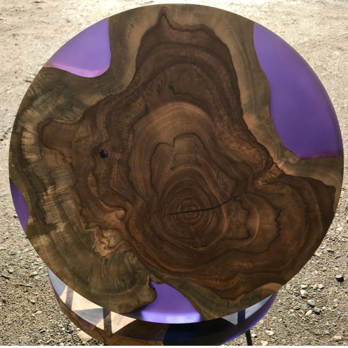Teak Circular Resin River Side Table Purple 2