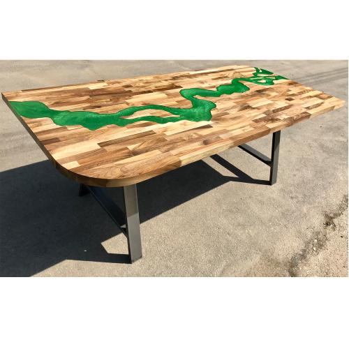 Walnut & Green Resin River Dining Table
