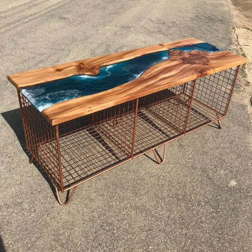 Burr Elm & Resin River Bench