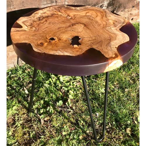 Teak Circular Resin River Side Table Purple 1