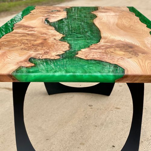 Elm & Kryptonite Green Resin River Dining Table Resin To Outers