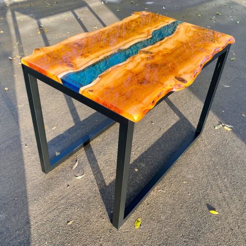 Yew & Clear Blue 2Seater Dining Table