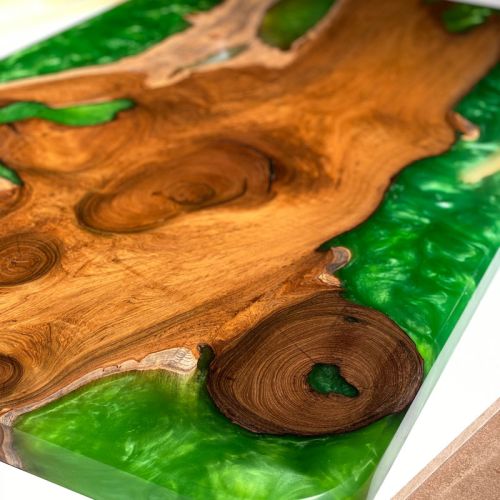 Teak & Custom Resin Coffee Table Top