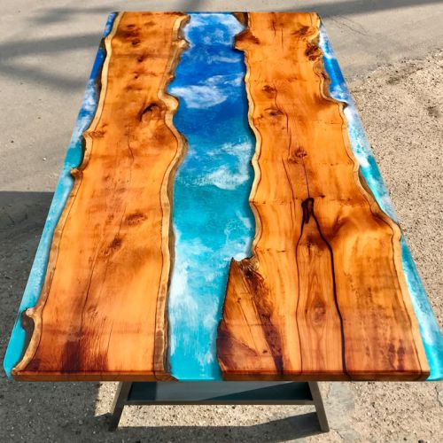 Sea Theme Yew & Resin River Dining Table