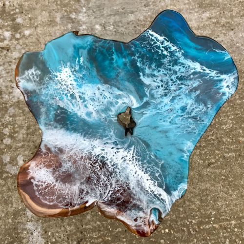 Teak & Resin Ocean Art Side Table 1