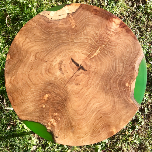 Teak Circular Resin River Side Table Green 2