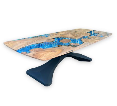 Burr Elm & Deep Sea River Dining Table