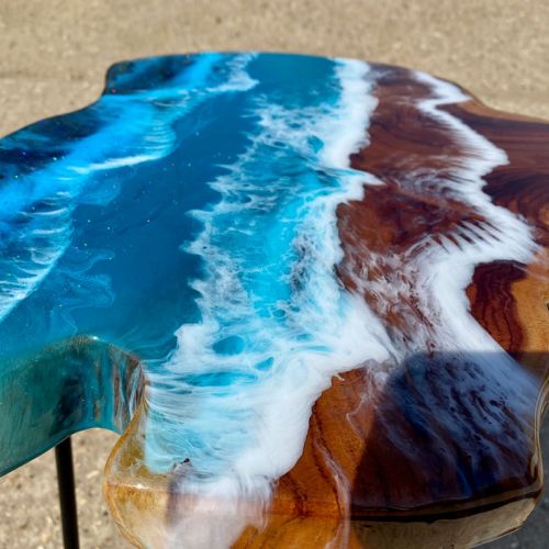 Teak & Resin Ocean Art Side Table