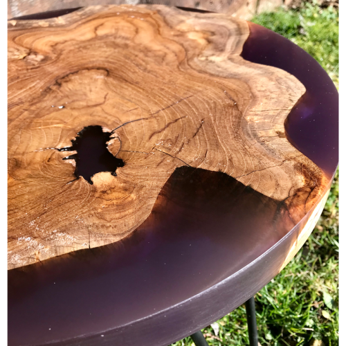 Teak Circular Resin River Side Table Purple 1