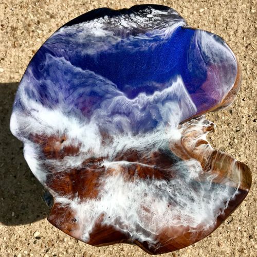 Teak & Resin Ocean Art Side Table Purple 1