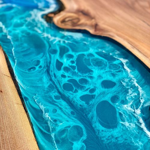 Burr Elm & Ocean Art Large River Dining Table